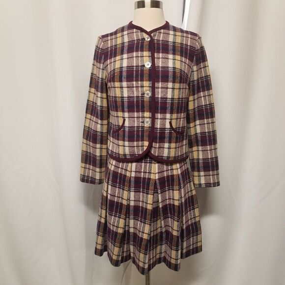 Vintage 60s Tartan Plaid School Girl Uniform Blazer Skirt Sears Roebuck XS - Picture 2 of 7